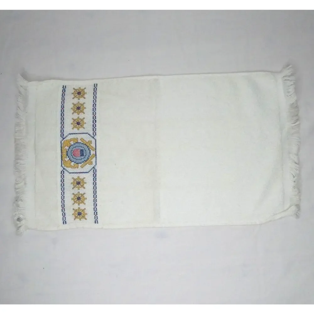 2 Coast Guard Cross Stitch Fingertip Towels Off White Anchors Ship Wheels Emblem